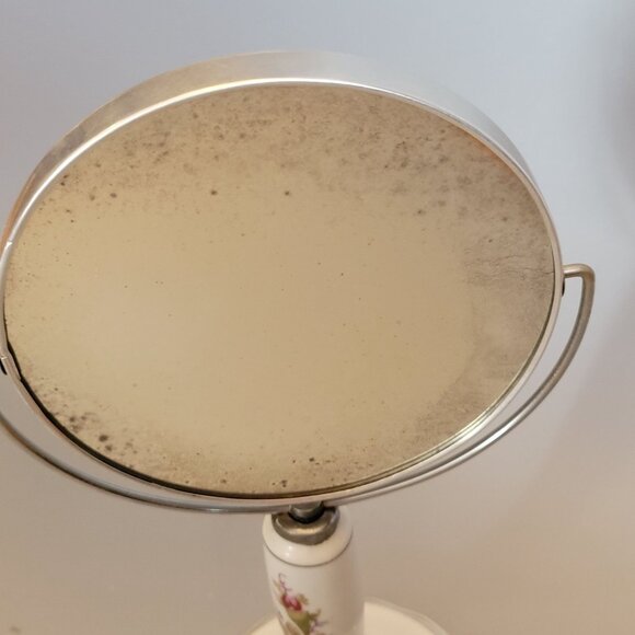 Vintage Moss Rose Porcelain Handheld Vanity Swivel Mirror With Metal Frame - Picture 2 of 6